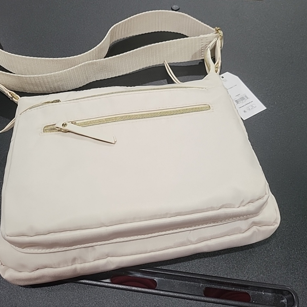 Time and Tru Women's Nylon Pine Crossbody, Pearly White